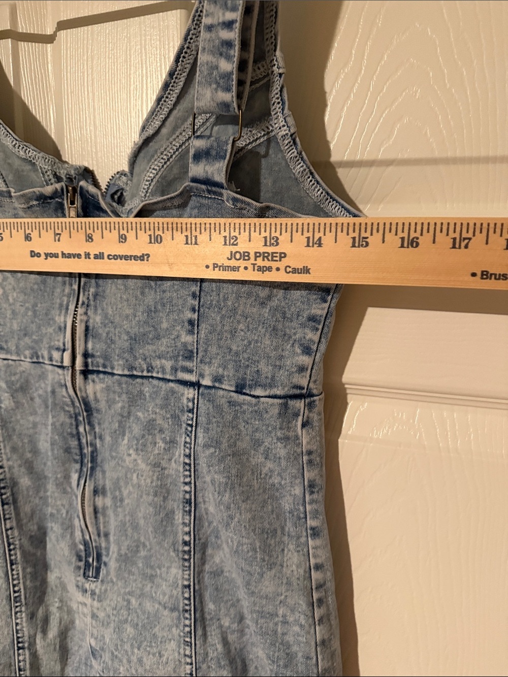 Light Blue Acid-Wash Denim Mini Dress with Front Zip - Picture 11 of 13